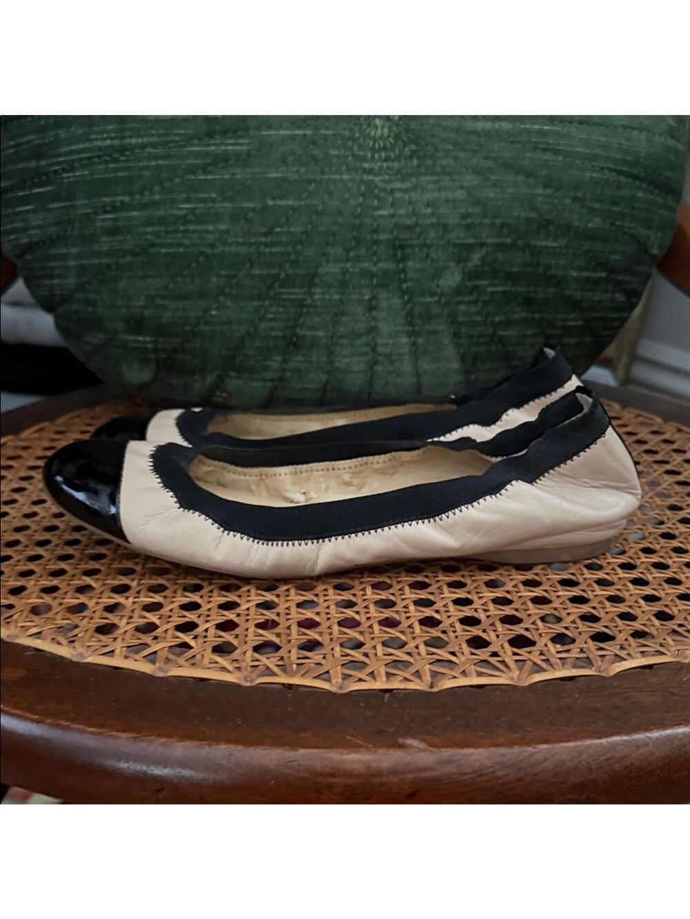 J Crew Mila Black & Tan Cap Toe Classic Preppy Ballet Flats